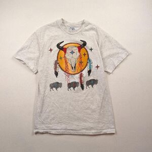 Vintage 90s Native American Buffalo Skull Dream Catcher Nature Tee Hanes Medium